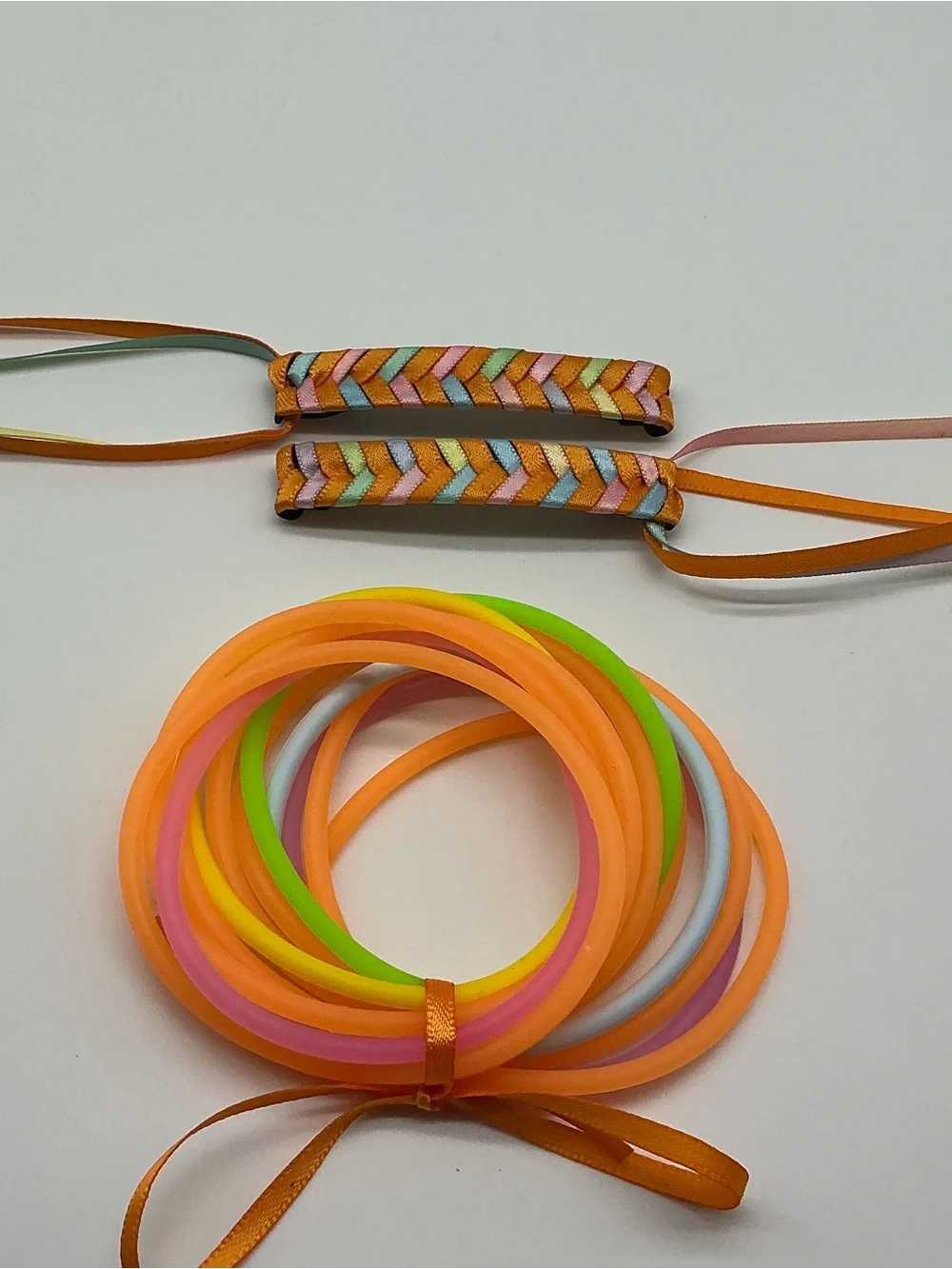Orange and Pastel Orange 80s Barrettes & 12 Jelly Bracelets